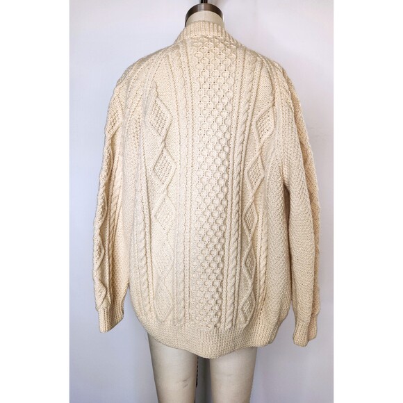 Chunky Cable Hand Knitted WOOL Sweater Cardigan w/Pockets Fisherman Ireland XS S - Picture 2 of 10